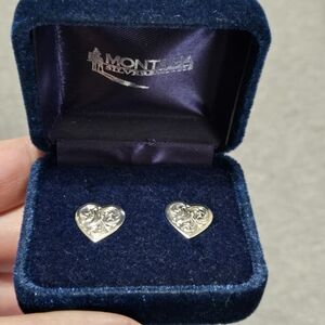 Montana Silversmiths Heart Earrings Engraved Silver Western Cowgirl Classic